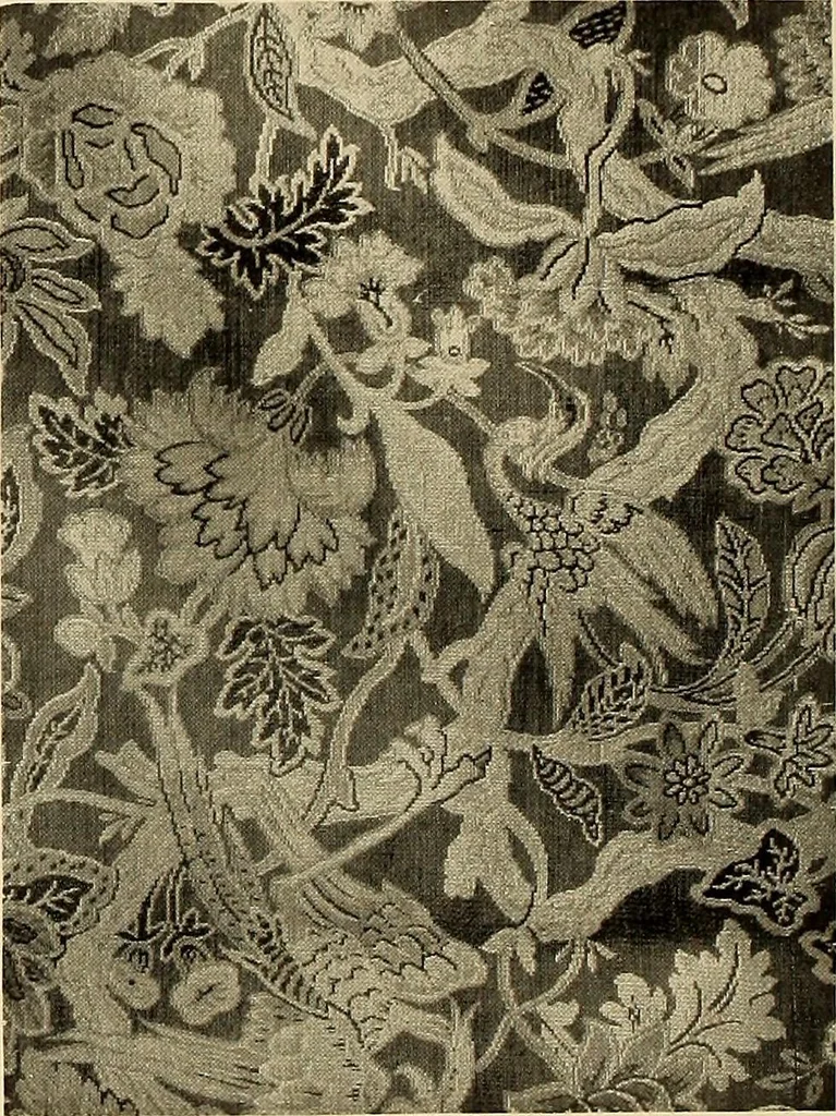 An illustration from Decorative textiles; an illustrated book on coverings for furniture, walls and floors, including damasks, brocades and velvets, tapestries, laces, embroideries, chintzes, cretonnes, drapery and furniture trimmings, wall papers, carpets and rugs, tooled and illuminated leathers, 1918, leaf 107