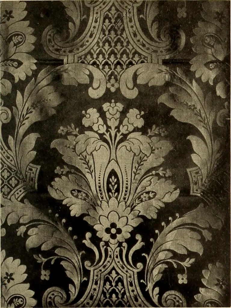 An illustration from Decorative textiles; an illustrated book on coverings for furniture, walls and floors, including damasks, brocades and velvets, tapestries, laces, embroideries, chintzes, cretonnes, drapery and furniture trimmings, wall papers, carpets and rugs, tooled and illuminated leathers, 1918, leaf 108