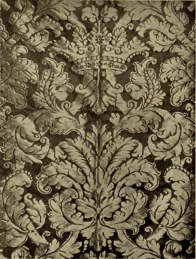 An illustration from Decorative textiles; an illustrated book on coverings for furniture, walls and floors, including damasks, brocades and velvets, tapestries, laces, embroideries, chintzes, cretonnes, drapery and furniture trimmings, wall papers, carpets and rugs, tooled and illuminated leathers, 1918, leaf 108