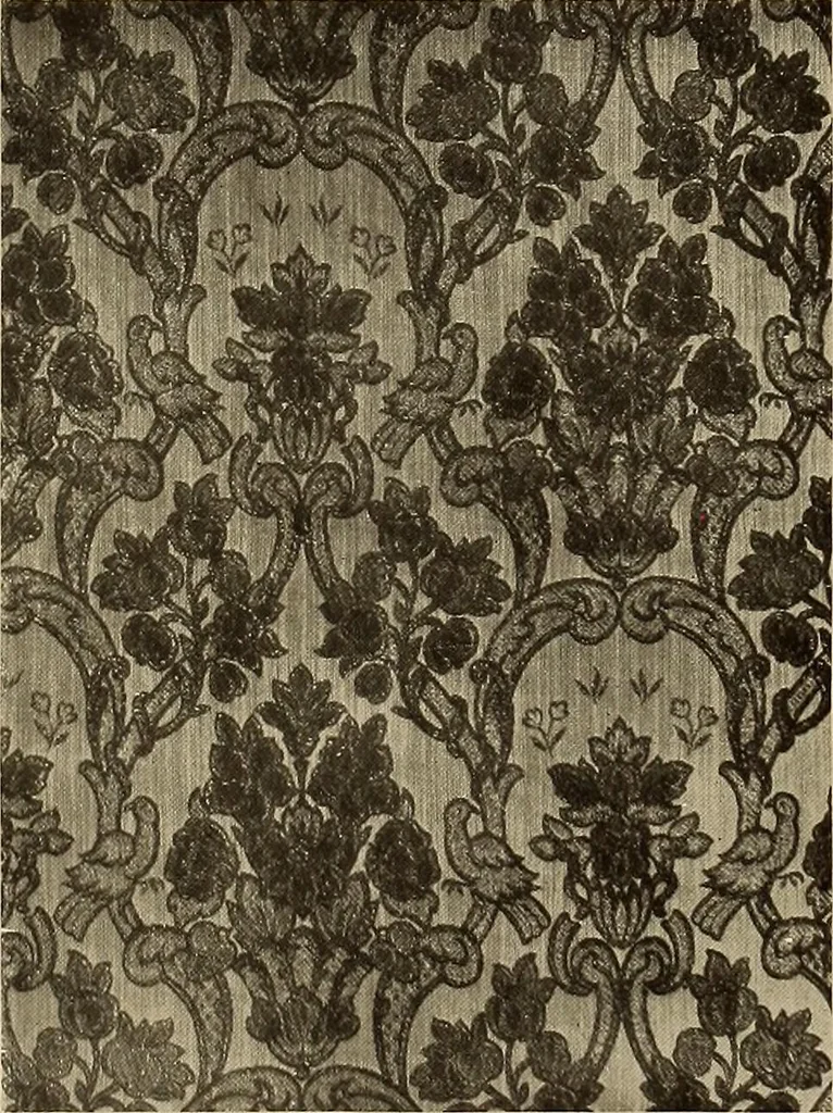 An illustration from Decorative textiles; an illustrated book on coverings for furniture, walls and floors, including damasks, brocades and velvets, tapestries, laces, embroideries, chintzes, cretonnes, drapery and furniture trimmings, wall papers, carpets and rugs, tooled and illuminated leathers, 1918, leaf 108