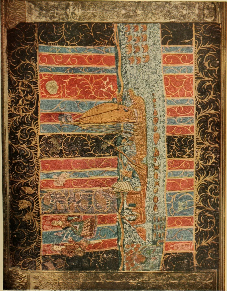 An illustration from Decorative textiles; an illustrated book on coverings for furniture, walls and floors, including damasks, brocades and velvets, tapestries, laces, embroideries, chintzes, cretonnes, drapery and furniture trimmings, wall papers, carpets and rugs, tooled and illuminated leathers, 1918, leaf 134