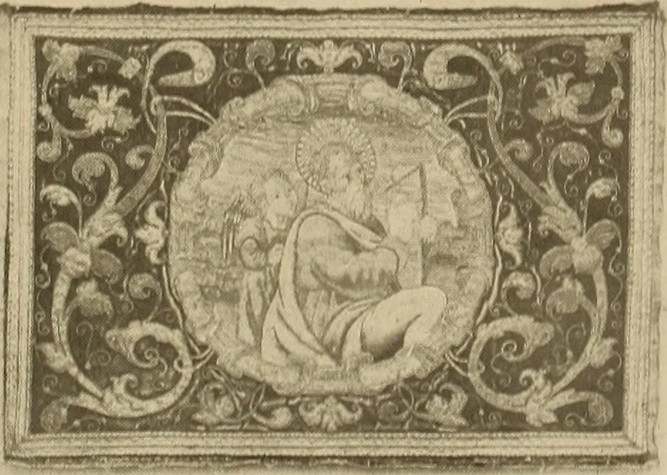 An illustration from Decorative textiles; an illustrated book on coverings for furniture, walls and floors, including damasks, brocades and velvets, tapestries, laces, embroideries, chintzes, cretonnes, drapery and furniture trimmings, wall papers, carpets and rugs, tooled and illuminated leathers, 1918, leaf 138