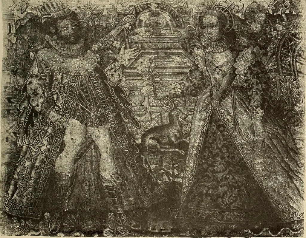 An illustration from Decorative textiles; an illustrated book on coverings for furniture, walls and floors, including damasks, brocades and velvets, tapestries, laces, embroideries, chintzes, cretonnes, drapery and furniture trimmings, wall papers, carpets and rugs, tooled and illuminated leathers, 1918, leaf 140