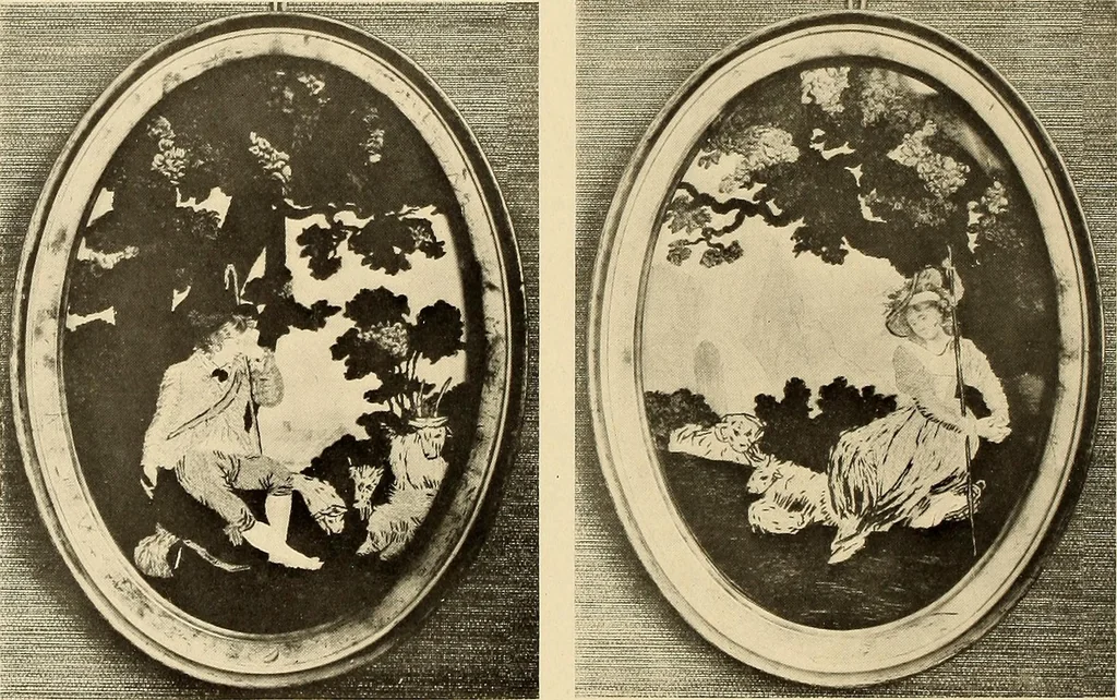 An illustration from Decorative textiles; an illustrated book on coverings for furniture, walls and floors, including damasks, brocades and velvets, tapestries, laces, embroideries, chintzes, cretonnes, drapery and furniture trimmings, wall papers, carpets and rugs, tooled and illuminated leathers, 1918, leaf 143