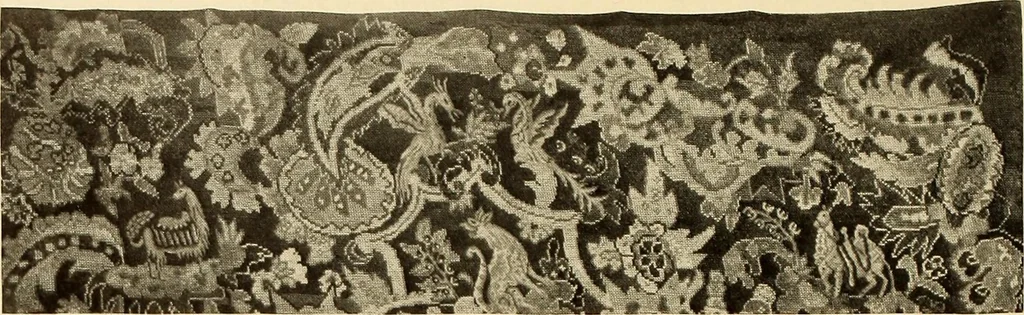 An illustration from Decorative textiles; an illustrated book on coverings for furniture, walls and floors, including damasks, brocades and velvets, tapestries, laces, embroideries, chintzes, cretonnes, drapery and furniture trimmings, wall papers, carpets and rugs, tooled and illuminated leathers, 1918, leaf 147
