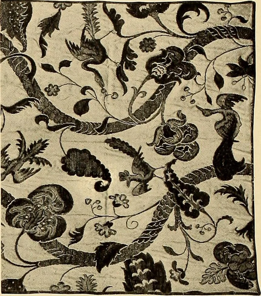 An illustration from Decorative textiles; an illustrated book on coverings for furniture, walls and floors, including damasks, brocades and velvets, tapestries, laces, embroideries, chintzes, cretonnes, drapery and furniture trimmings, wall papers, carpets and rugs, tooled and illuminated leathers, 1918, leaf 149