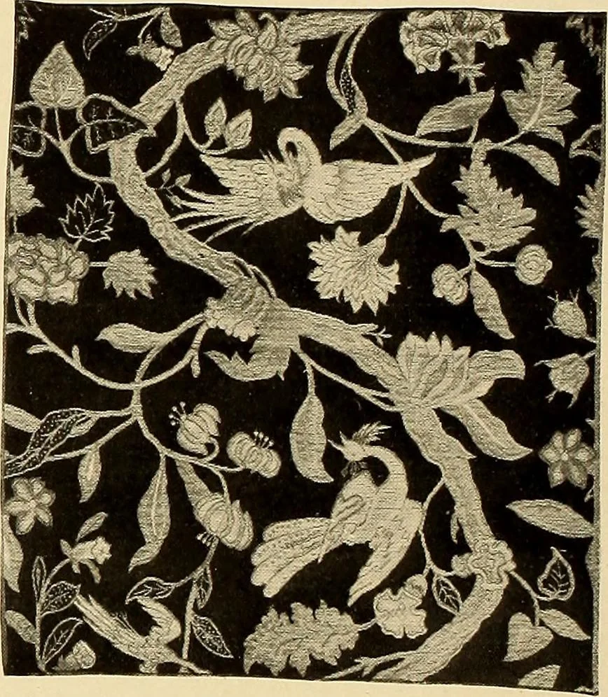 An illustration from Decorative textiles; an illustrated book on coverings for furniture, walls and floors, including damasks, brocades and velvets, tapestries, laces, embroideries, chintzes, cretonnes, drapery and furniture trimmings, wall papers, carpets and rugs, tooled and illuminated leathers, 1918, leaf 149