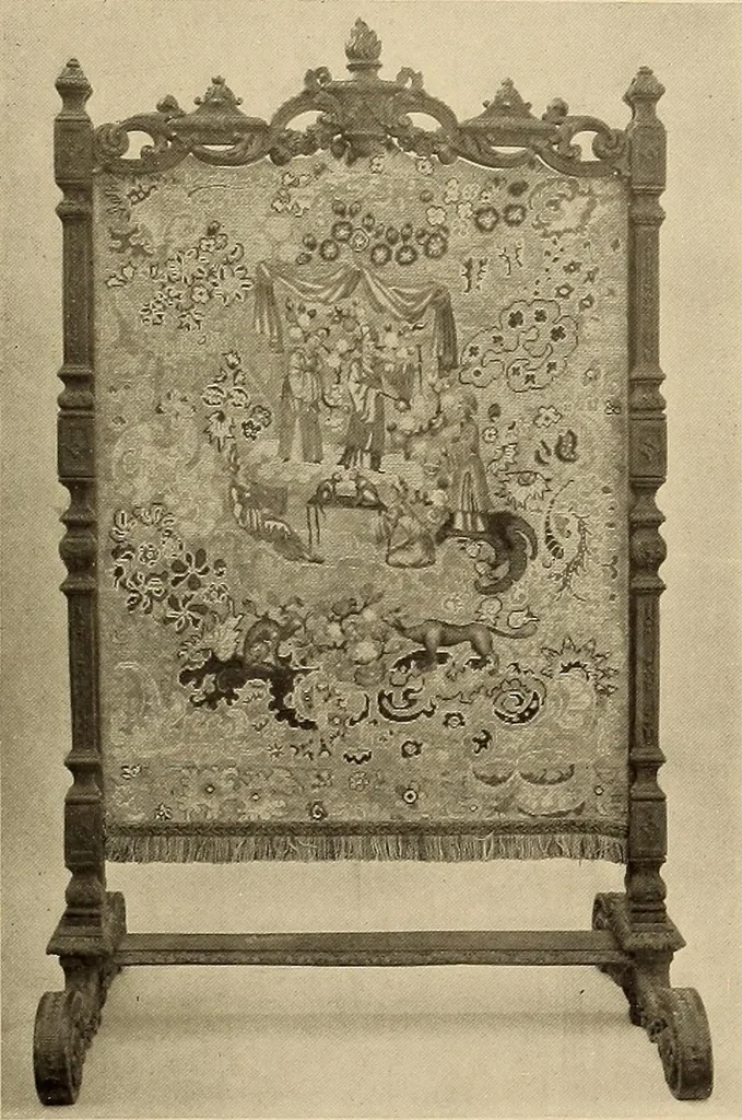 An illustration from Decorative textiles; an illustrated book on coverings for furniture, walls and floors, including damasks, brocades and velvets, tapestries, laces, embroideries, chintzes, cretonnes, drapery and furniture trimmings, wall papers, carpets and rugs, tooled and illuminated leathers, 1918, leaf 150