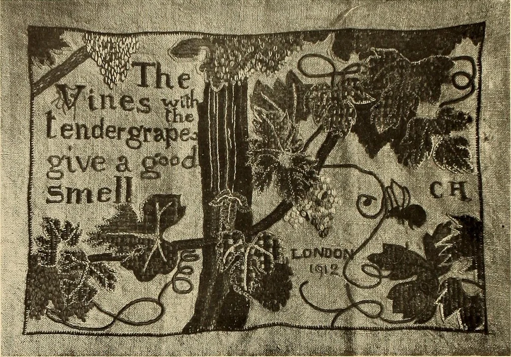 An illustration from Decorative textiles; an illustrated book on coverings for furniture, walls and floors, including damasks, brocades and velvets, tapestries, laces, embroideries, chintzes, cretonnes, drapery and furniture trimmings, wall papers, carpets and rugs, tooled and illuminated leathers, 1918, leaf 153