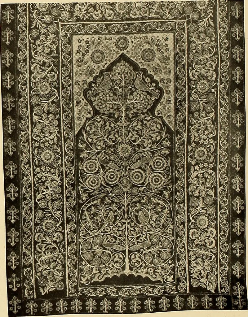 An illustration from Decorative textiles; an illustrated book on coverings for furniture, walls and floors, including damasks, brocades and velvets, tapestries, laces, embroideries, chintzes, cretonnes, drapery and furniture trimmings, wall papers, carpets and rugs, tooled and illuminated leathers, 1918, leaf 163