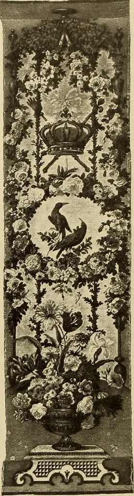An illustration from Decorative textiles; an illustrated book on coverings for furniture, walls and floors, including damasks, brocades and velvets, tapestries, laces, embroideries, chintzes, cretonnes, drapery and furniture trimmings, wall papers, carpets and rugs, tooled and illuminated leathers, 1918, leaf 171