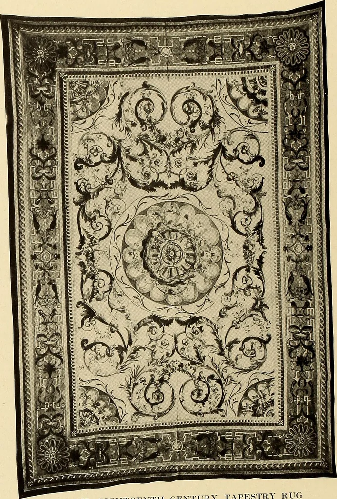 An illustration from Decorative textiles; an illustrated book on coverings for furniture, walls and floors, including damasks, brocades and velvets, tapestries, laces, embroideries, chintzes, cretonnes, drapery and furniture trimmings, wall papers, carpets and rugs, tooled and illuminated leathers, 1918, leaf 177