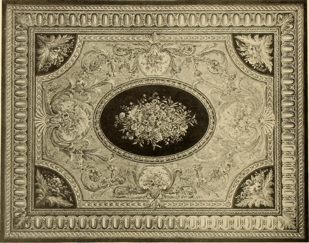 An illustration from Decorative textiles; an illustrated book on coverings for furniture, walls and floors, including damasks, brocades and velvets, tapestries, laces, embroideries, chintzes, cretonnes, drapery and furniture trimmings, wall papers, carpets and rugs, tooled and illuminated leathers, 1918, leaf 179