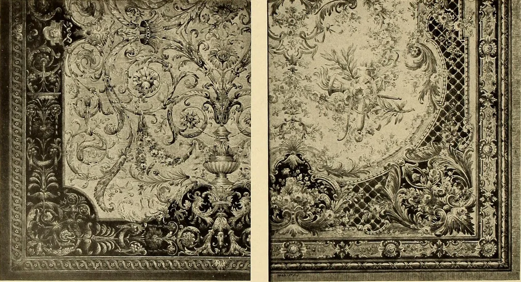 An illustration from Decorative textiles; an illustrated book on coverings for furniture, walls and floors, including damasks, brocades and velvets, tapestries, laces, embroideries, chintzes, cretonnes, drapery and furniture trimmings, wall papers, carpets and rugs, tooled and illuminated leathers, 1918, leaf 179