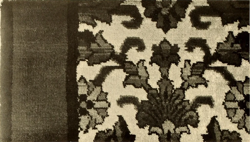 An illustration from Decorative textiles; an illustrated book on coverings for furniture, walls and floors, including damasks, brocades and velvets, tapestries, laces, embroideries, chintzes, cretonnes, drapery and furniture trimmings, wall papers, carpets and rugs, tooled and illuminated leathers, 1918, leaf 191