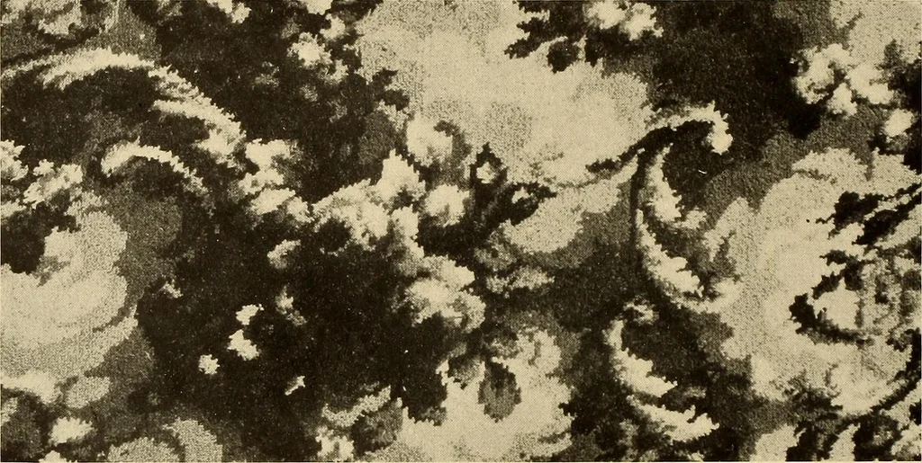 An illustration from Decorative textiles; an illustrated book on coverings for furniture, walls and floors, including damasks, brocades and velvets, tapestries, laces, embroideries, chintzes, cretonnes, drapery and furniture trimmings, wall papers, carpets and rugs, tooled and illuminated leathers, 1918, leaf 195