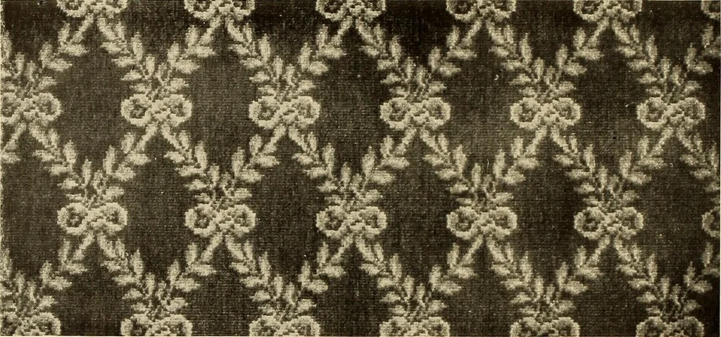 An illustration from Decorative textiles; an illustrated book on coverings for furniture, walls and floors, including damasks, brocades and velvets, tapestries, laces, embroideries, chintzes, cretonnes, drapery and furniture trimmings, wall papers, carpets and rugs, tooled and illuminated leathers, 1918, leaf 197