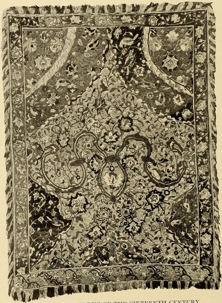 An illustration from Decorative textiles; an illustrated book on coverings for furniture, walls and floors, including damasks, brocades and velvets, tapestries, laces, embroideries, chintzes, cretonnes, drapery and furniture trimmings, wall papers, carpets and rugs, tooled and illuminated leathers, 1918, leaf 233