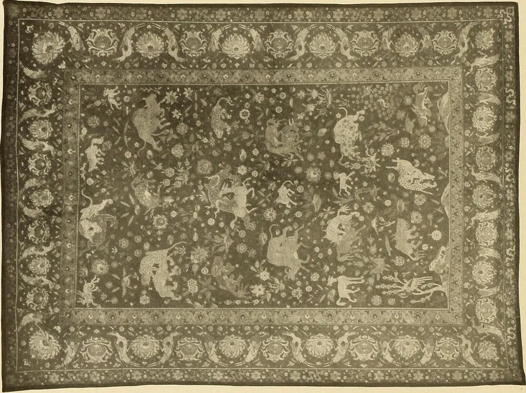 An illustration from Decorative textiles; an illustrated book on coverings for furniture, walls and floors, including damasks, brocades and velvets, tapestries, laces, embroideries, chintzes, cretonnes, drapery and furniture trimmings, wall papers, carpets and rugs, tooled and illuminated leathers, 1918, leaf 239