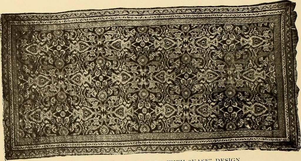 An illustration from Decorative textiles; an illustrated book on coverings for furniture, walls and floors, including damasks, brocades and velvets, tapestries, laces, embroideries, chintzes, cretonnes, drapery and furniture trimmings, wall papers, carpets and rugs, tooled and illuminated leathers, 1918, leaf 251