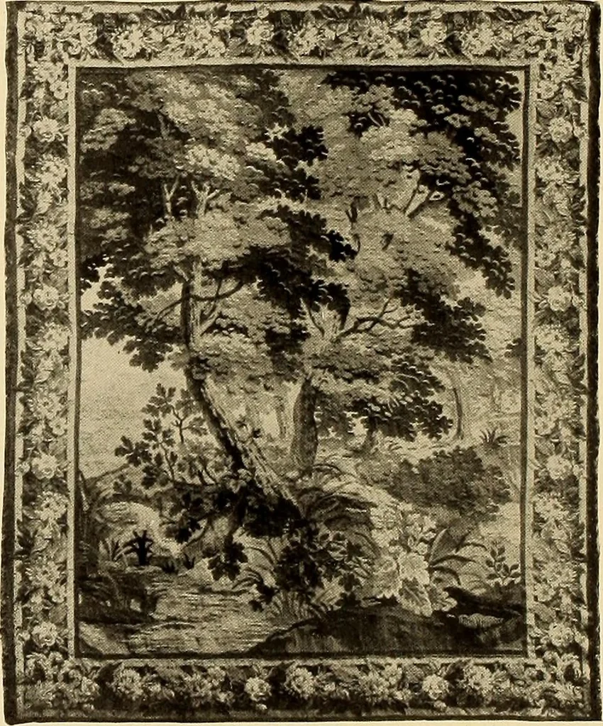 An illustration from Decorative textiles; an illustrated book on coverings for furniture, walls and floors, including damasks, brocades and velvets, tapestries, laces, embroideries, chintzes, cretonnes, drapery and furniture trimmings, wall papers, carpets and rugs, tooled and illuminated leathers, 1918, leaf 261