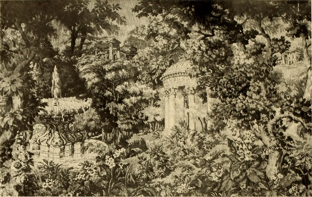 An illustration from Decorative textiles; an illustrated book on coverings for furniture, walls and floors, including damasks, brocades and velvets, tapestries, laces, embroideries, chintzes, cretonnes, drapery and furniture trimmings, wall papers, carpets and rugs, tooled and illuminated leathers, 1918, leaf 269