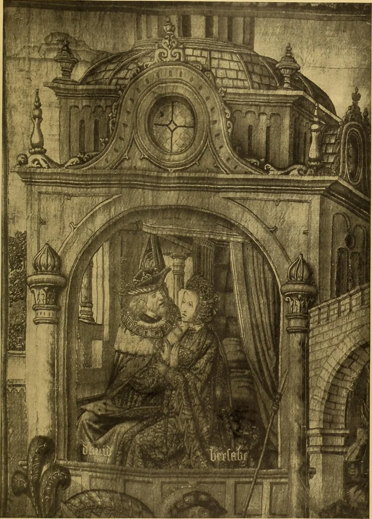 An illustration from Decorative textiles; an illustrated book on coverings for furniture, walls and floors, including damasks, brocades and velvets, tapestries, laces, embroideries, chintzes, cretonnes, drapery and furniture trimmings, wall papers, carpets and rugs, tooled and illuminated leathers, 1918, leaf 276