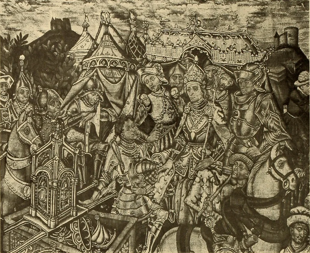 An illustration from Decorative textiles; an illustrated book on coverings for furniture, walls and floors, including damasks, brocades and velvets, tapestries, laces, embroideries, chintzes, cretonnes, drapery and furniture trimmings, wall papers, carpets and rugs, tooled and illuminated leathers, 1918, leaf 277