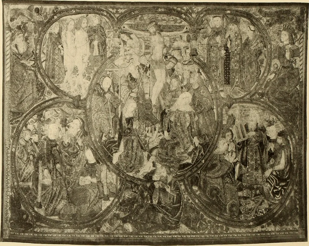 An illustration from Decorative textiles; an illustrated book on coverings for furniture, walls and floors, including damasks, brocades and velvets, tapestries, laces, embroideries, chintzes, cretonnes, drapery and furniture trimmings, wall papers, carpets and rugs, tooled and illuminated leathers, 1918, leaf 279