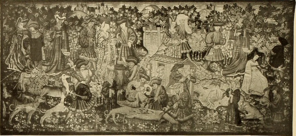 An illustration from Decorative textiles; an illustrated book on coverings for furniture, walls and floors, including damasks, brocades and velvets, tapestries, laces, embroideries, chintzes, cretonnes, drapery and furniture trimmings, wall papers, carpets and rugs, tooled and illuminated leathers, 1918, leaf 283