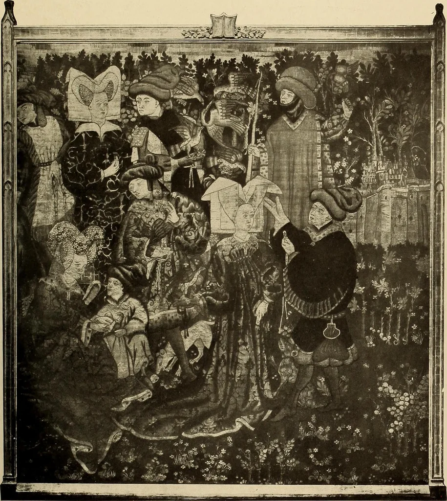 An illustration from Decorative textiles; an illustrated book on coverings for furniture, walls and floors, including damasks, brocades and velvets, tapestries, laces, embroideries, chintzes, cretonnes, drapery and furniture trimmings, wall papers, carpets and rugs, tooled and illuminated leathers, 1918, leaf 284