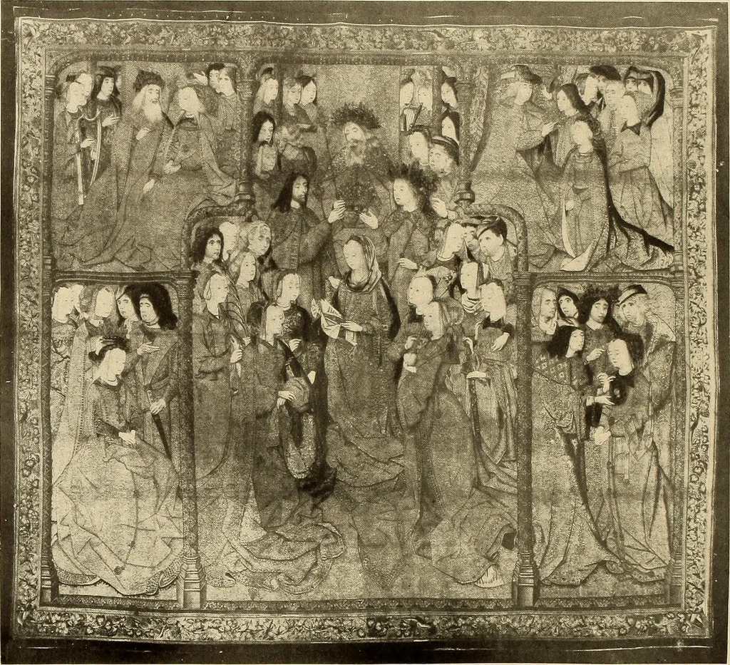 An illustration from Decorative textiles; an illustrated book on coverings for furniture, walls and floors, including damasks, brocades and velvets, tapestries, laces, embroideries, chintzes, cretonnes, drapery and furniture trimmings, wall papers, carpets and rugs, tooled and illuminated leathers, 1918, leaf 289