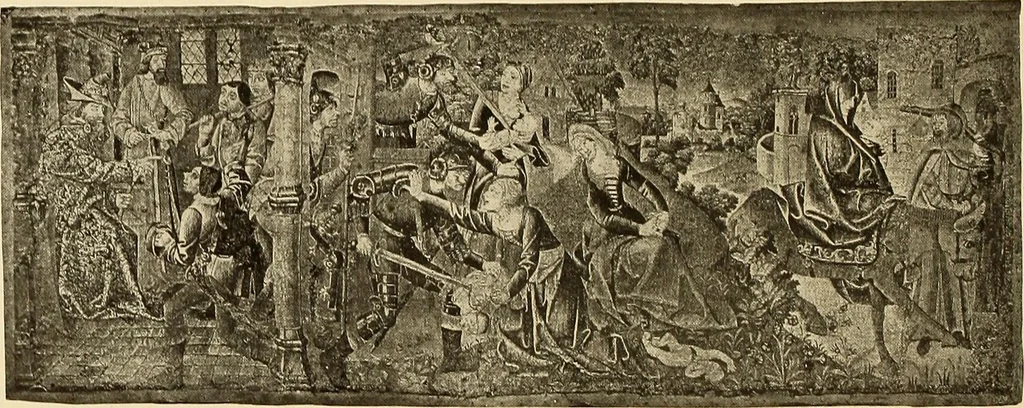 An illustration from Decorative textiles; an illustrated book on coverings for furniture, walls and floors, including damasks, brocades and velvets, tapestries, laces, embroideries, chintzes, cretonnes, drapery and furniture trimmings, wall papers, carpets and rugs, tooled and illuminated leathers, 1918, leaf 291