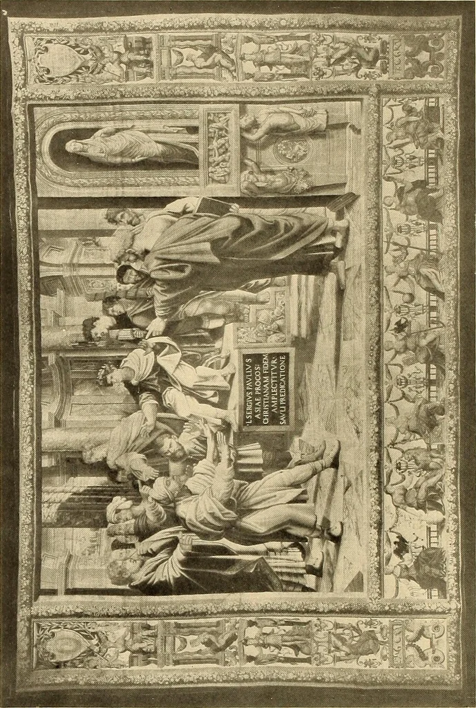An illustration from Decorative textiles; an illustrated book on coverings for furniture, walls and floors, including damasks, brocades and velvets, tapestries, laces, embroideries, chintzes, cretonnes, drapery and furniture trimmings, wall papers, carpets and rugs, tooled and illuminated leathers, 1918, leaf 297