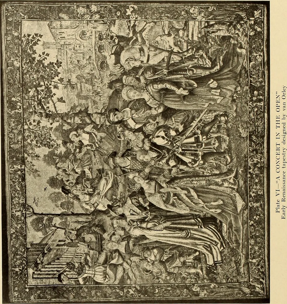 An illustration from Decorative textiles; an illustrated book on coverings for furniture, walls and floors, including damasks, brocades and velvets, tapestries, laces, embroideries, chintzes, cretonnes, drapery and furniture trimmings, wall papers, carpets and rugs, tooled and illuminated leathers, 1918, leaf 303