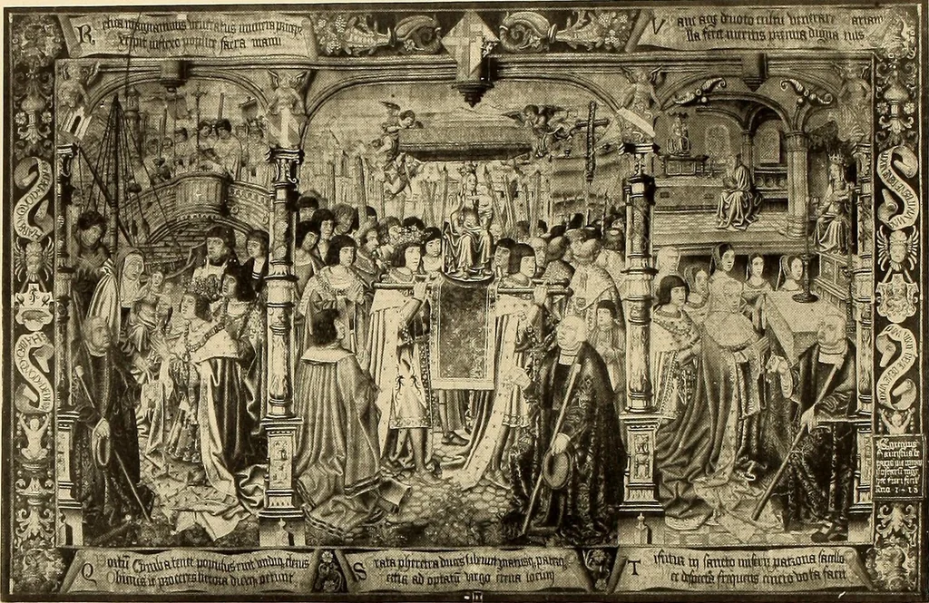 An illustration from Decorative textiles; an illustrated book on coverings for furniture, walls and floors, including damasks, brocades and velvets, tapestries, laces, embroideries, chintzes, cretonnes, drapery and furniture trimmings, wall papers, carpets and rugs, tooled and illuminated leathers, 1918, leaf 305