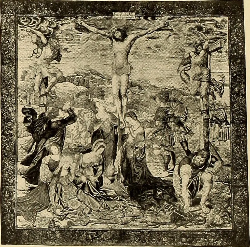 An illustration from Decorative textiles; an illustrated book on coverings for furniture, walls and floors, including damasks, brocades and velvets, tapestries, laces, embroideries, chintzes, cretonnes, drapery and furniture trimmings, wall papers, carpets and rugs, tooled and illuminated leathers, 1918, leaf 305