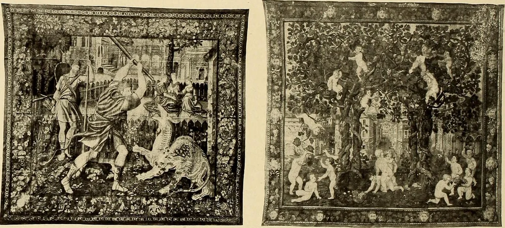 An illustration from Decorative textiles; an illustrated book on coverings for furniture, walls and floors, including damasks, brocades and velvets, tapestries, laces, embroideries, chintzes, cretonnes, drapery and furniture trimmings, wall papers, carpets and rugs, tooled and illuminated leathers, 1918, leaf 307