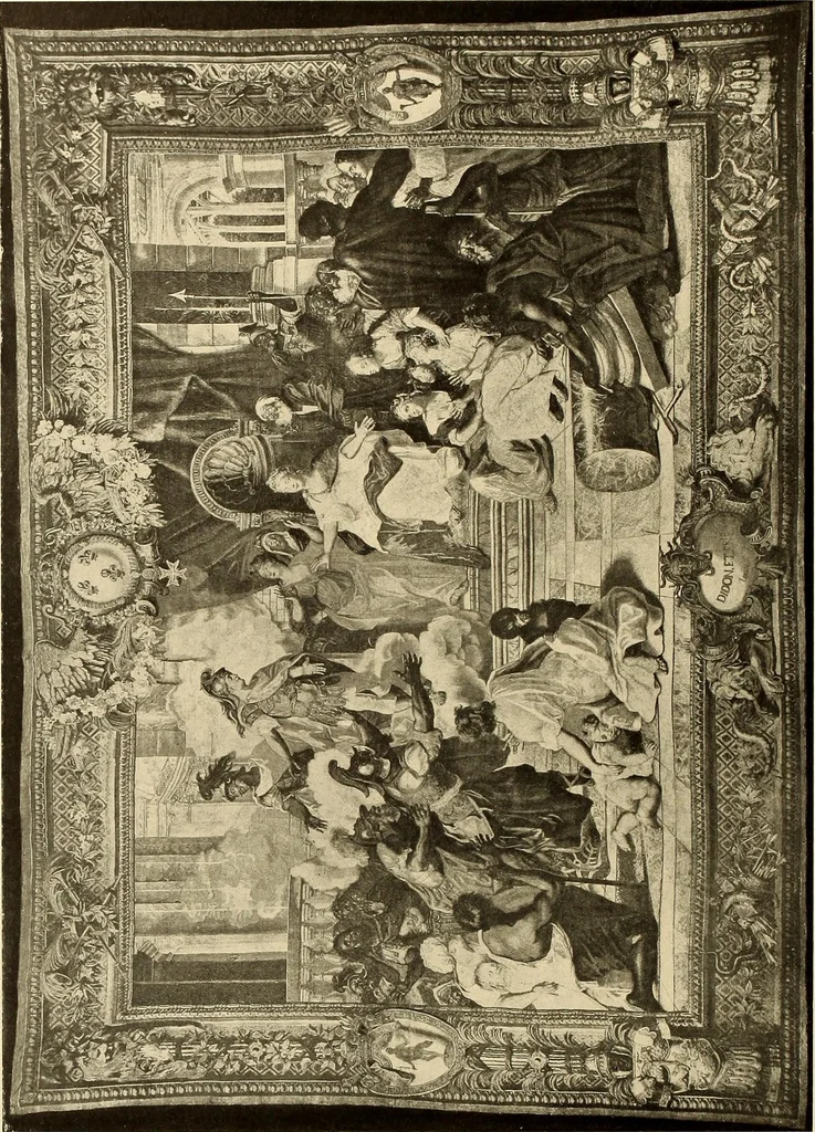 An illustration from Decorative textiles; an illustrated book on coverings for furniture, walls and floors, including damasks, brocades and velvets, tapestries, laces, embroideries, chintzes, cretonnes, drapery and furniture trimmings, wall papers, carpets and rugs, tooled and illuminated leathers, 1918, leaf 319