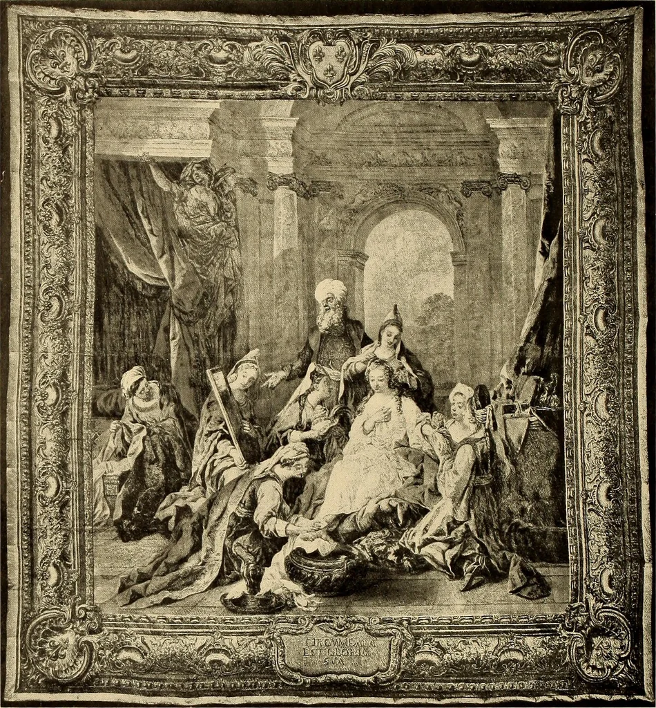 An illustration from Decorative textiles; an illustrated book on coverings for furniture, walls and floors, including damasks, brocades and velvets, tapestries, laces, embroideries, chintzes, cretonnes, drapery and furniture trimmings, wall papers, carpets and rugs, tooled and illuminated leathers, 1918, leaf 321