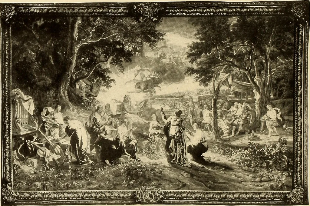 An illustration from Decorative textiles; an illustrated book on coverings for furniture, walls and floors, including damasks, brocades and velvets, tapestries, laces, embroideries, chintzes, cretonnes, drapery and furniture trimmings, wall papers, carpets and rugs, tooled and illuminated leathers, 1918, leaf 323