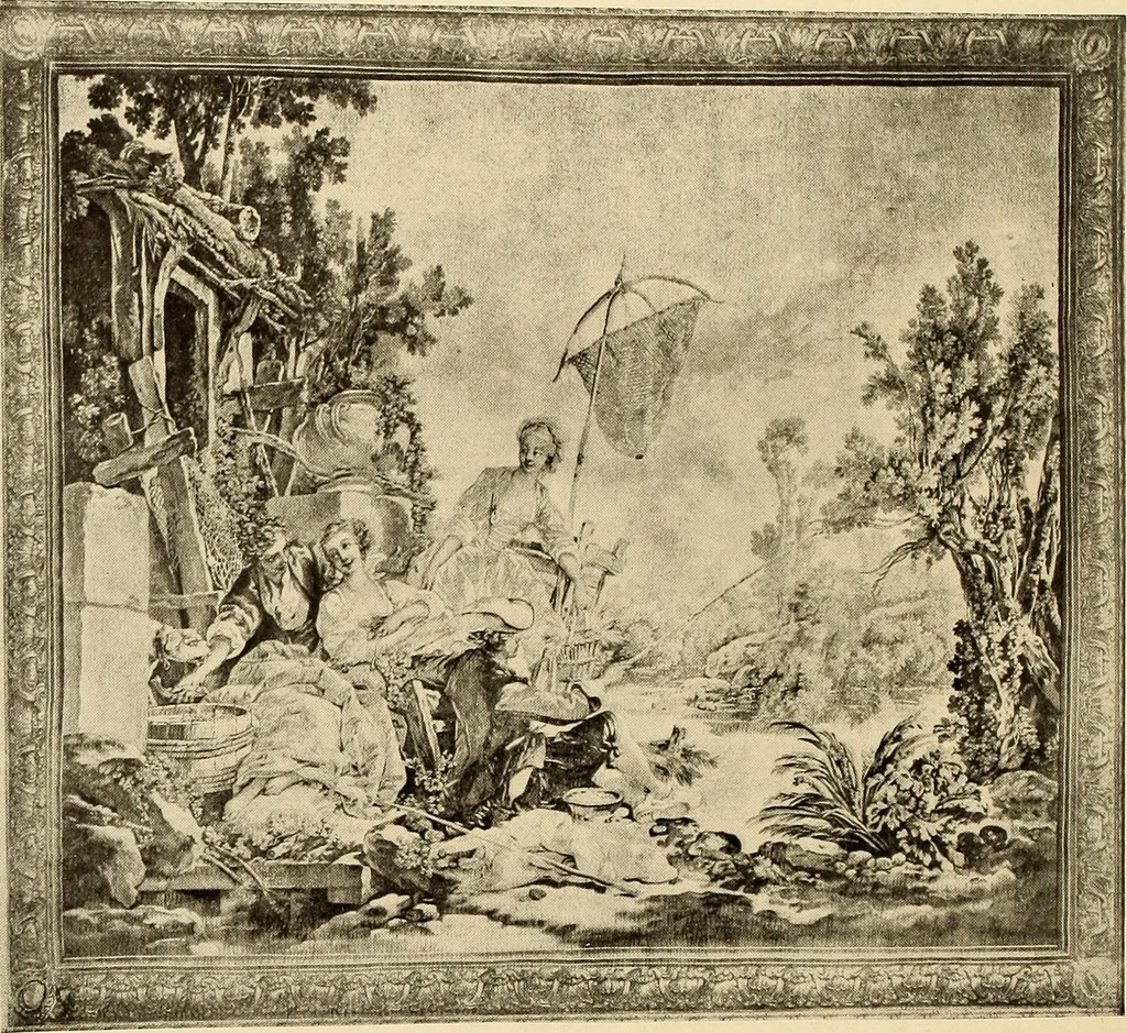 An illustration from Decorative textiles; an illustrated book on coverings for furniture, walls and floors, including damasks, brocades and velvets, tapestries, laces, embroideries, chintzes, cretonnes, drapery and furniture trimmings, wall papers, carpets and rugs, tooled and illuminated leathers, 1918, leaf 327