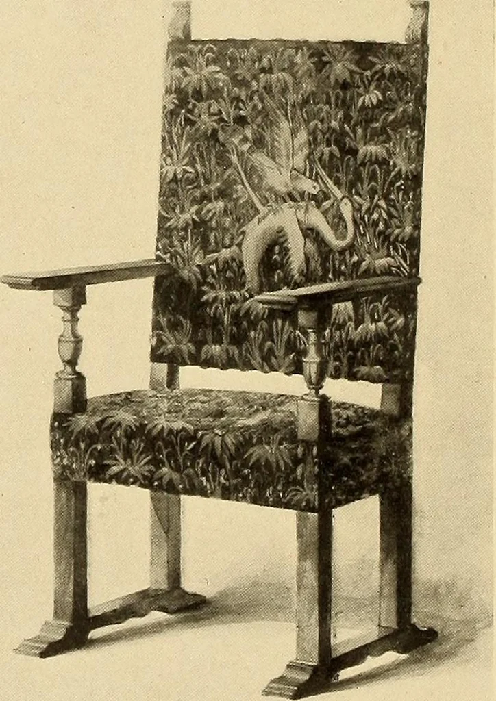 An illustration from Decorative textiles; an illustrated book on coverings for furniture, walls and floors, including damasks, brocades and velvets, tapestries, laces, embroideries, chintzes, cretonnes, drapery and furniture trimmings, wall papers, carpets and rugs, tooled and illuminated leathers, 1918, leaf 335