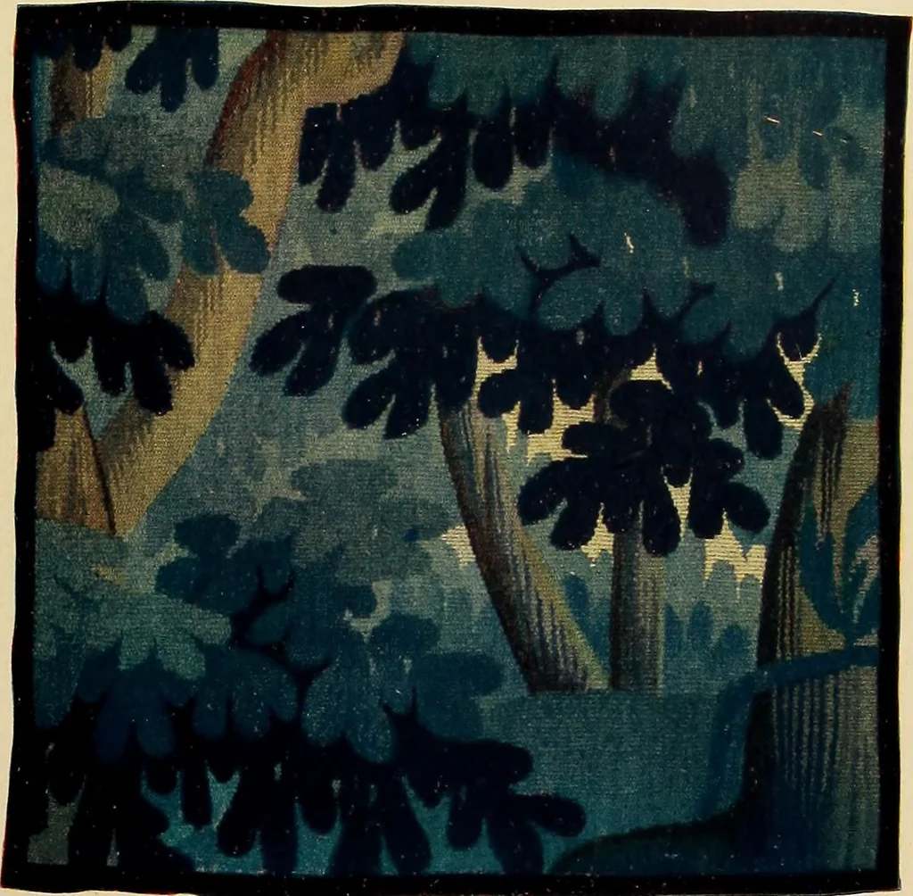 An illustration from Decorative textiles; an illustrated book on coverings for furniture, walls and floors, including damasks, brocades and velvets, tapestries, laces, embroideries, chintzes, cretonnes, drapery and furniture trimmings, wall papers, carpets and rugs, tooled and illuminated leathers, 1918, leaf 338