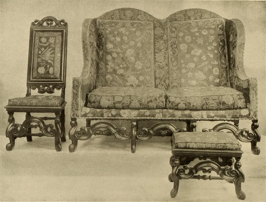 An illustration from Decorative textiles; an illustrated book on coverings for furniture, walls and floors, including damasks, brocades and velvets, tapestries, laces, embroideries, chintzes, cretonnes, drapery and furniture trimmings, wall papers, carpets and rugs, tooled and illuminated leathers, 1918, leaf 339