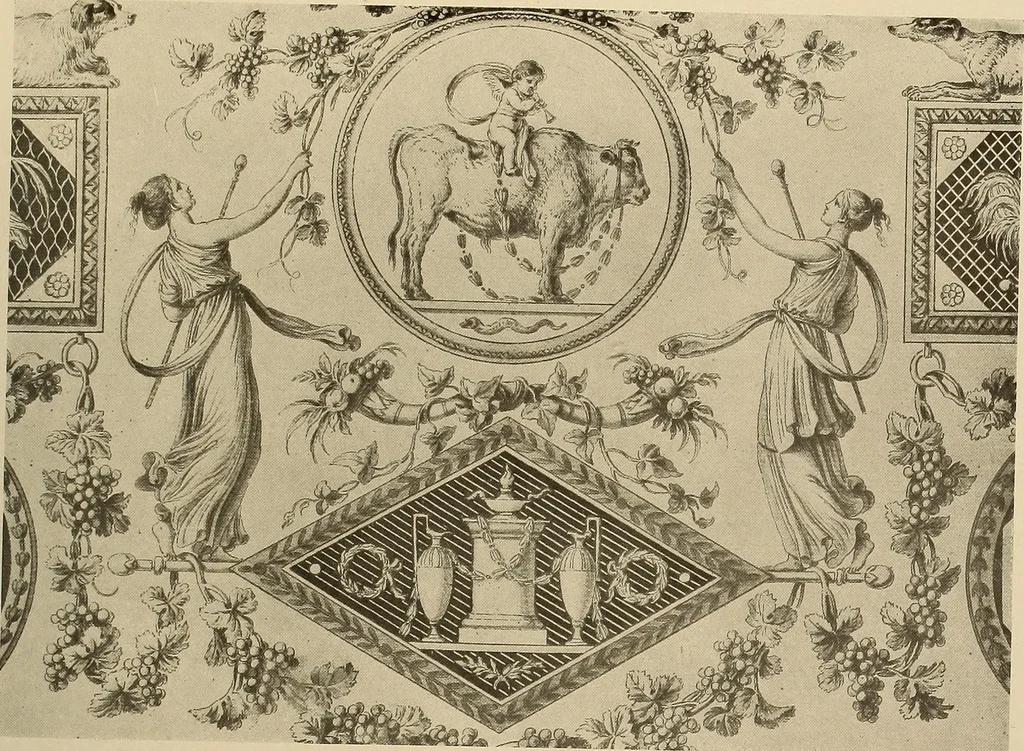 An illustration from Decorative textiles; an illustrated book on coverings for furniture, walls and floors, including damasks, brocades and velvets, tapestries, laces, embroideries, chintzes, cretonnes, drapery and furniture trimmings, wall papers, carpets and rugs, tooled and illuminated leathers, 1918, leaf 366