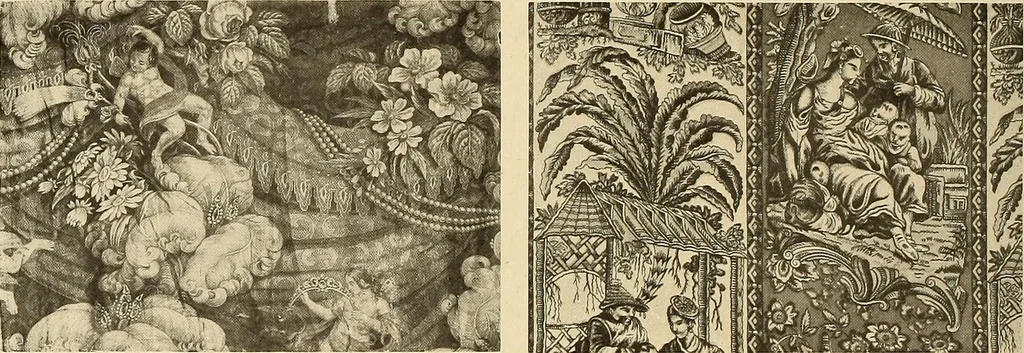 An illustration from Decorative textiles; an illustrated book on coverings for furniture, walls and floors, including damasks, brocades and velvets, tapestries, laces, embroideries, chintzes, cretonnes, drapery and furniture trimmings, wall papers, carpets and rugs, tooled and illuminated leathers, 1918, leaf 375