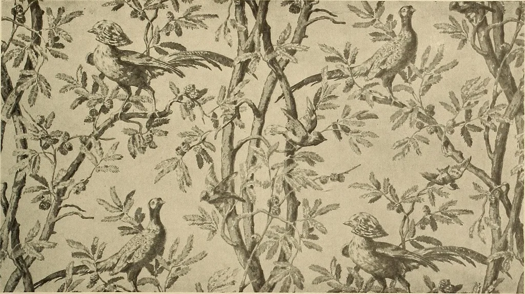 An illustration from Decorative textiles; an illustrated book on coverings for furniture, walls and floors, including damasks, brocades and velvets, tapestries, laces, embroideries, chintzes, cretonnes, drapery and furniture trimmings, wall papers, carpets and rugs, tooled and illuminated leathers, 1918, leaf 376