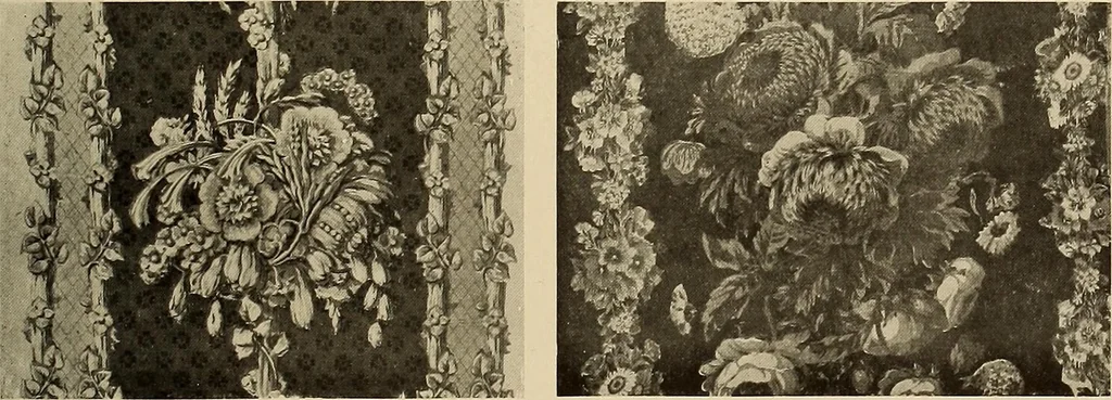 An illustration from Decorative textiles; an illustrated book on coverings for furniture, walls and floors, including damasks, brocades and velvets, tapestries, laces, embroideries, chintzes, cretonnes, drapery and furniture trimmings, wall papers, carpets and rugs, tooled and illuminated leathers, 1918, leaf 376