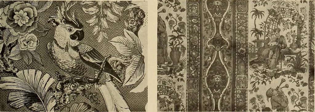 An illustration from Decorative textiles; an illustrated book on coverings for furniture, walls and floors, including damasks, brocades and velvets, tapestries, laces, embroideries, chintzes, cretonnes, drapery and furniture trimmings, wall papers, carpets and rugs, tooled and illuminated leathers, 1918, leaf 376